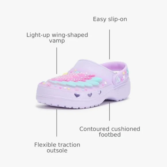 Skechers Light-Up Lavender Clogs with Pink & Mint Winged Stars - Picture 2 of 6